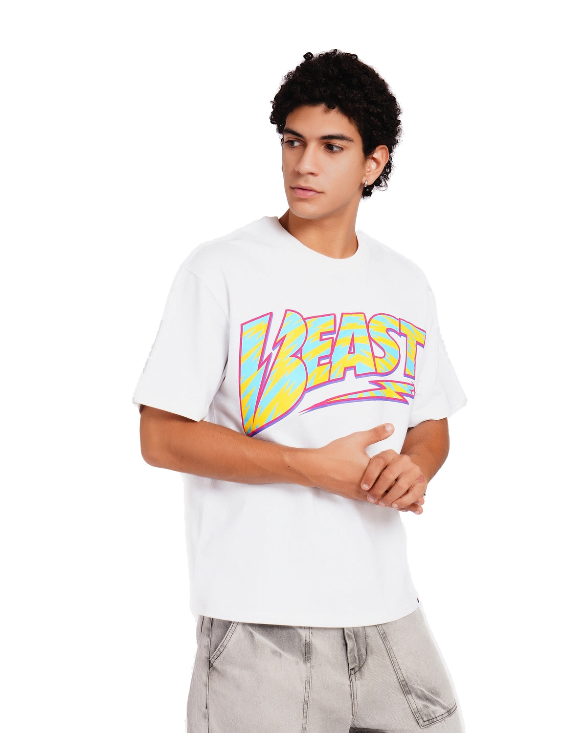 Official MrBeast Retro Beast T-shirt in white, side view