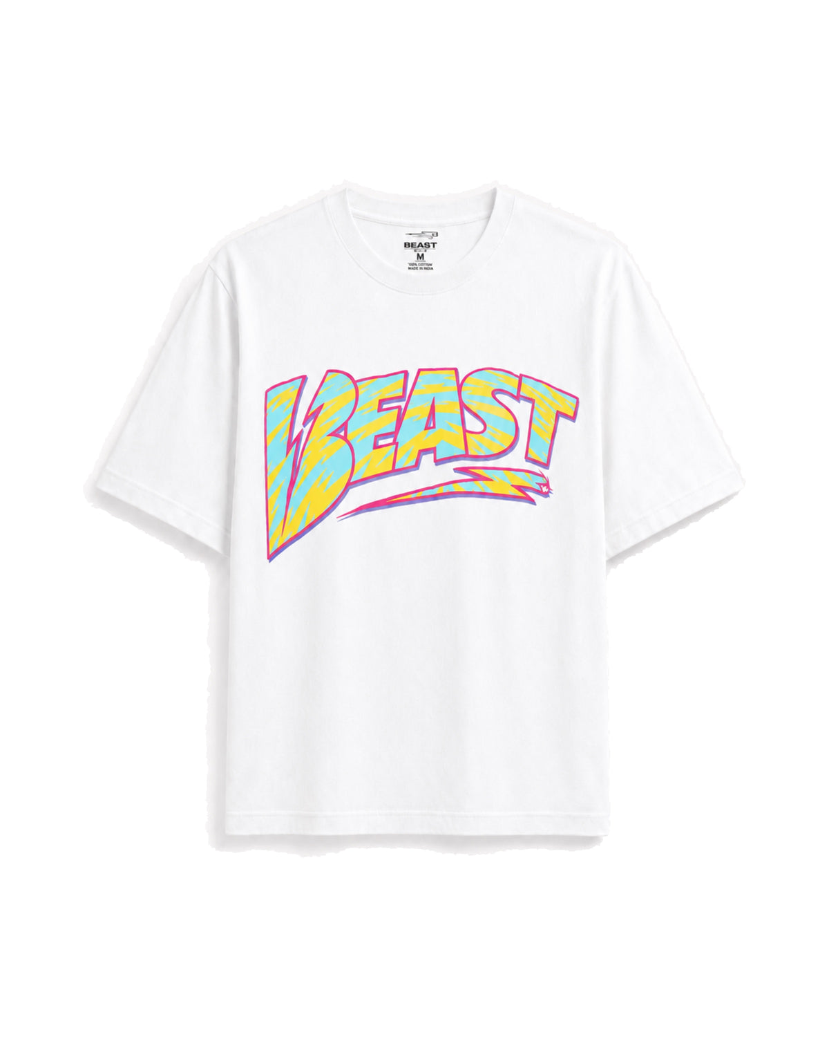 Official MrBeast Retro Beast T-shirt in white, flat lay, front
