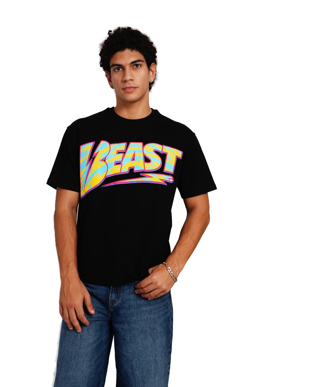 Official MrBeast Retro Beast T-shirt in black, front view