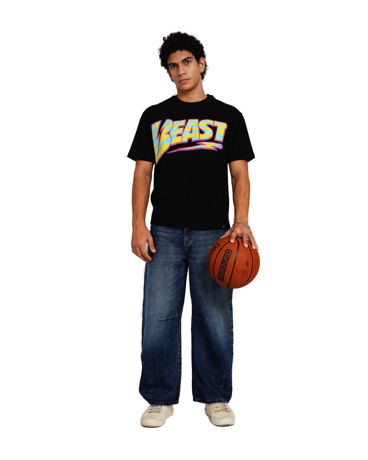Official MrBeast Retro Beast T-shirt in black, full-length view