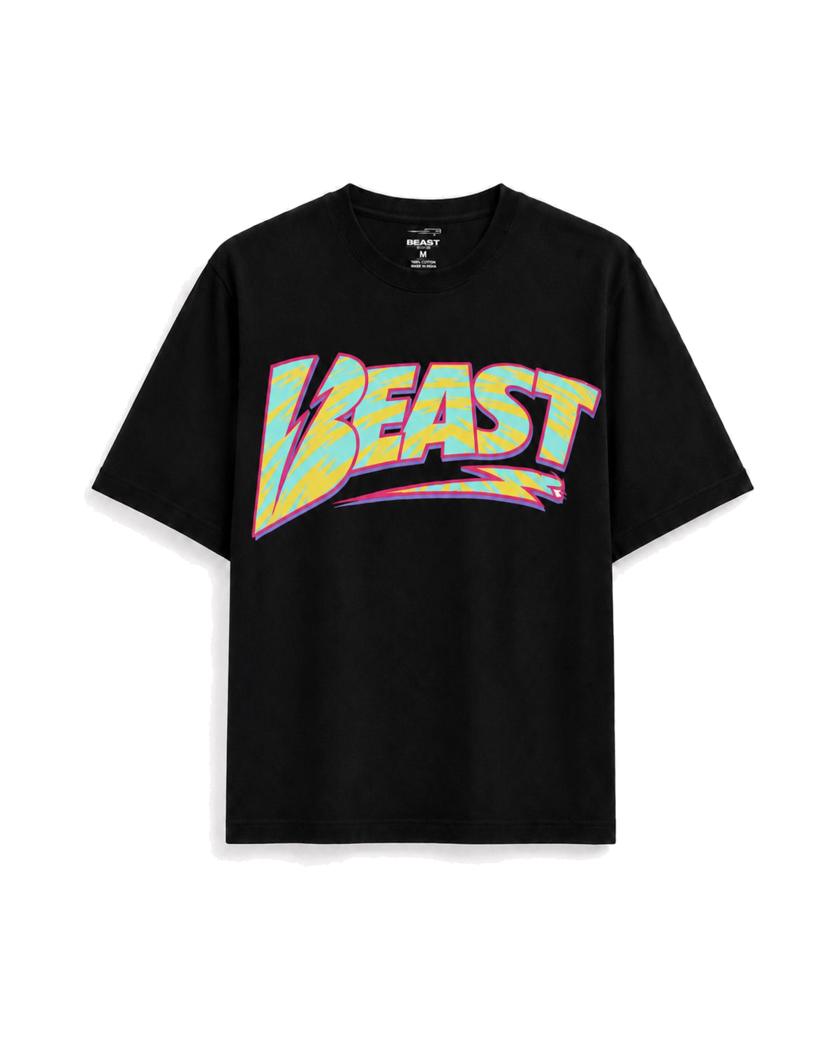 Official MrBeast Retro Beast T-shirt in black, flat lay, front