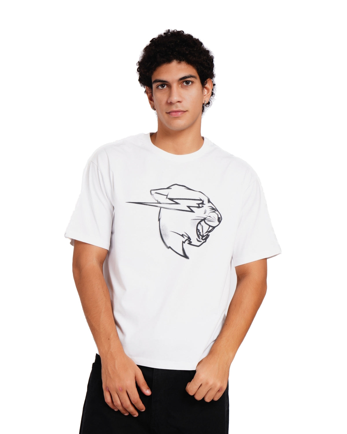 Official MrBeast Sketch Panther T-shirt in white, front view