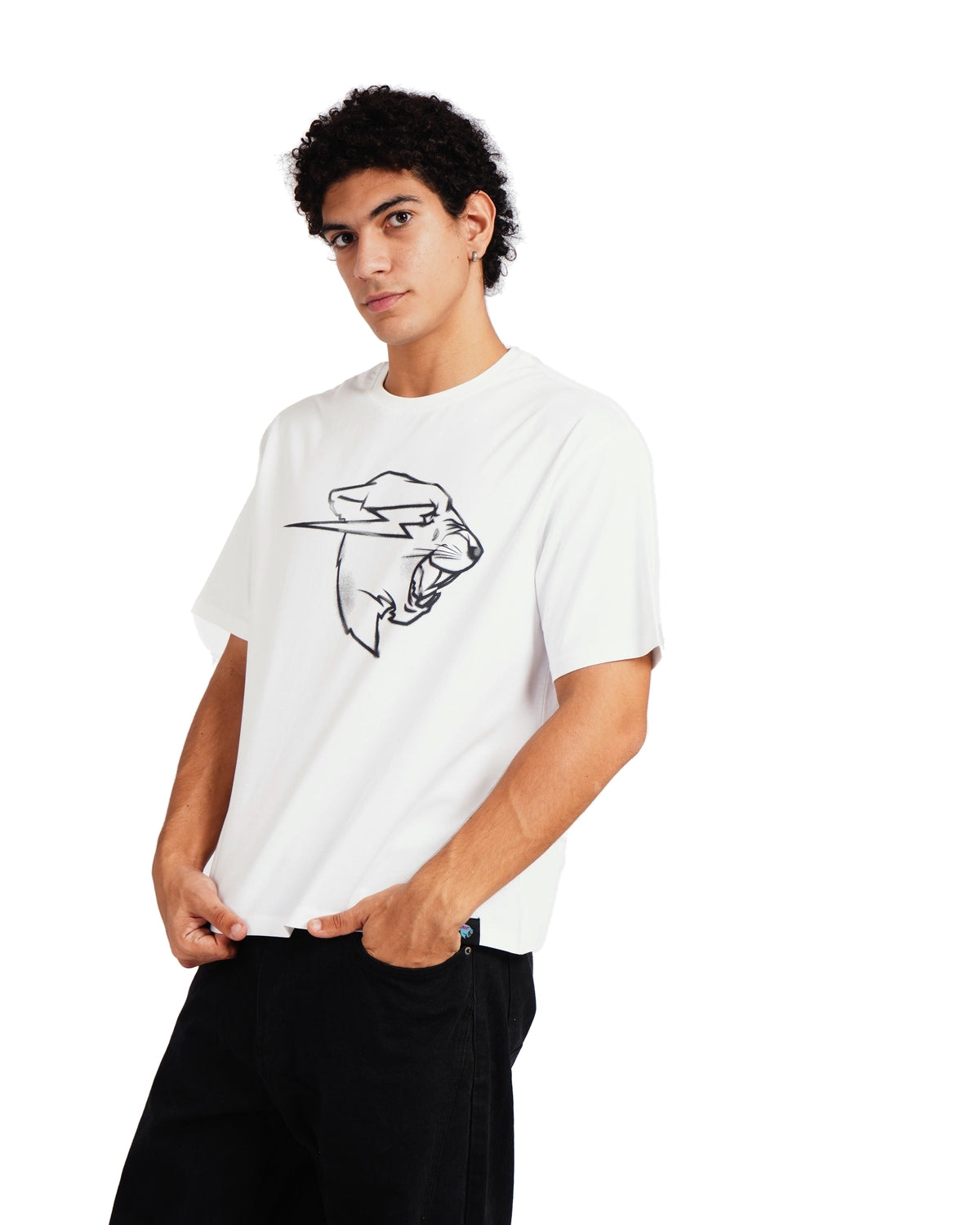 Official MrBeast Sketch Panther T-shirt in white, side view