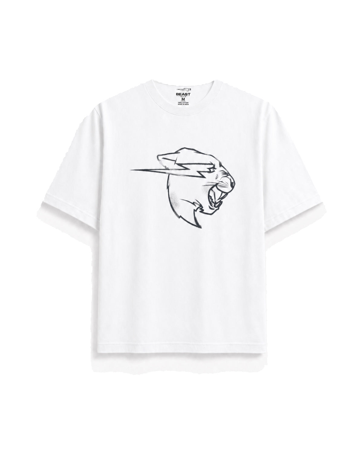 Official MrBeast Sketch Panther T-shirt in white, flat lay, front