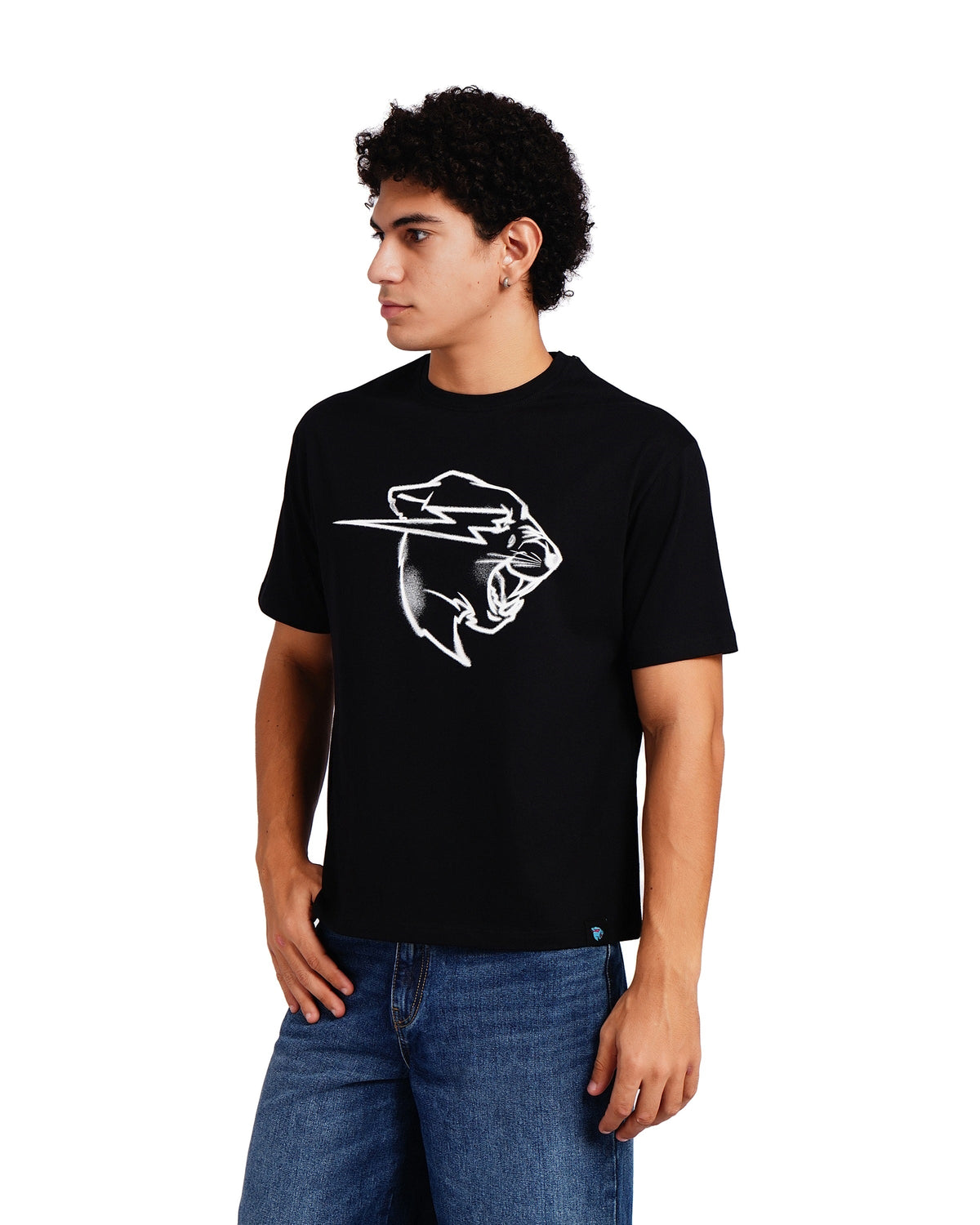 Official MrBeast Sketch Panther T-shirt in black, front view