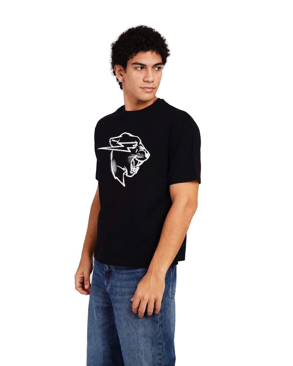 Official MrBeast Sketch Panther T-shirt in black, side view