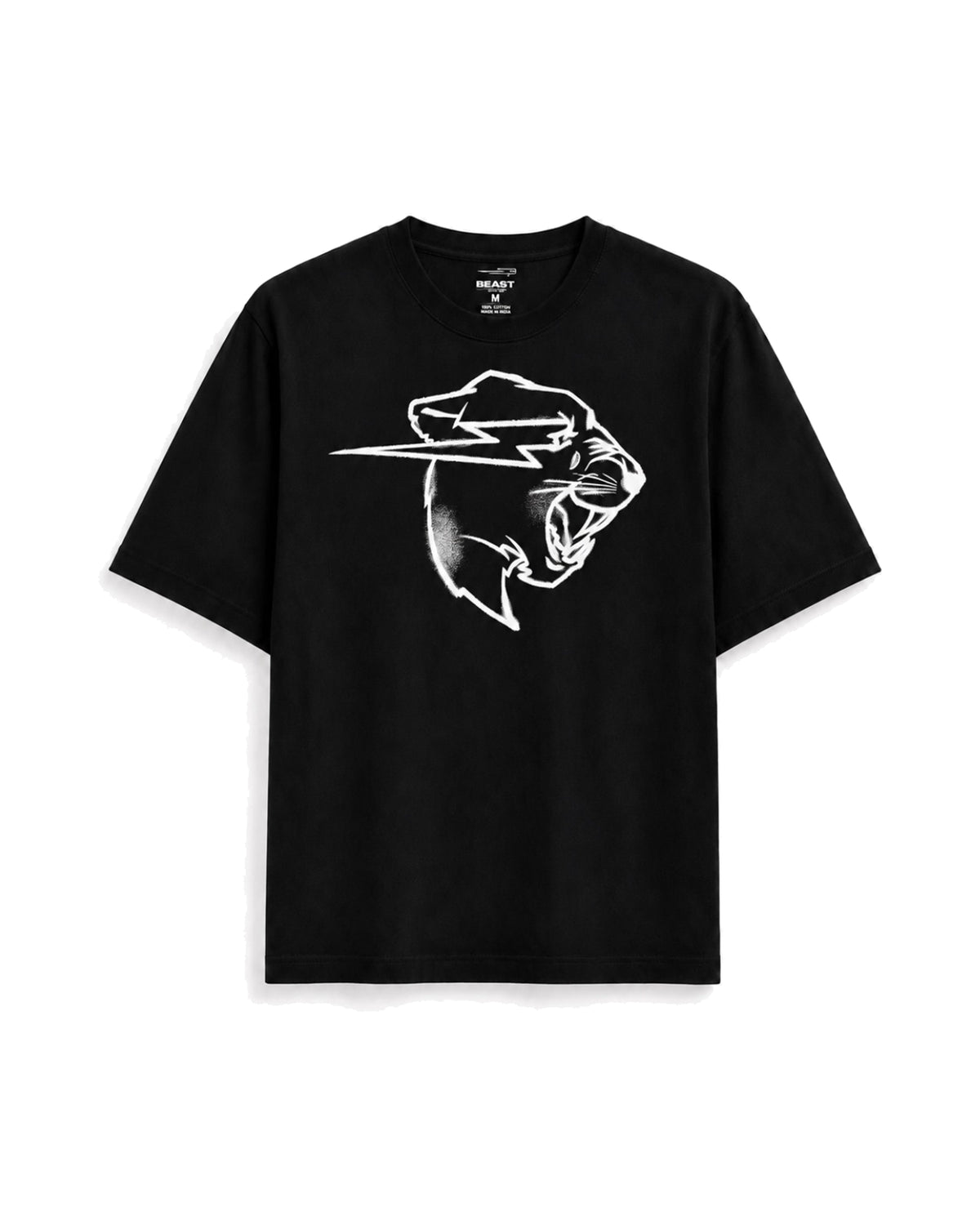 Official MrBeast Sketch Panther T-shirt in black, flat lay, front