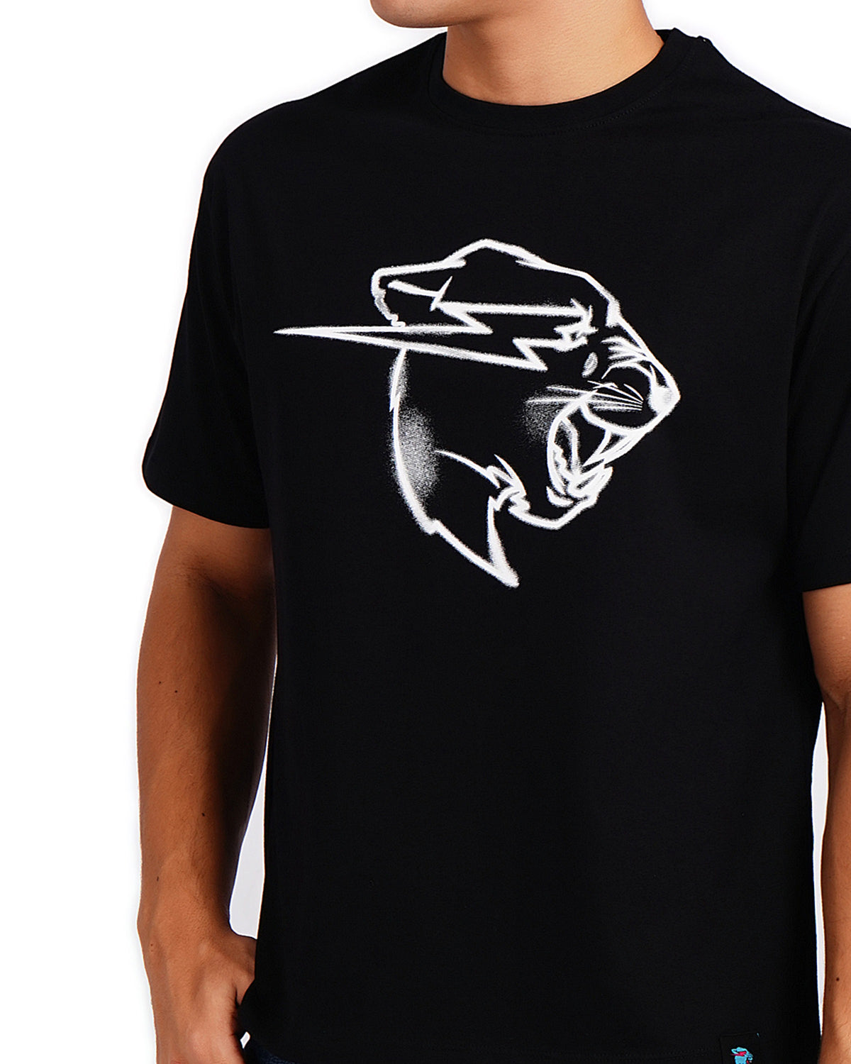Official MrBeast Sketch Panther T-shirt in black, close-up of the sketch Beast Panther chest graphic