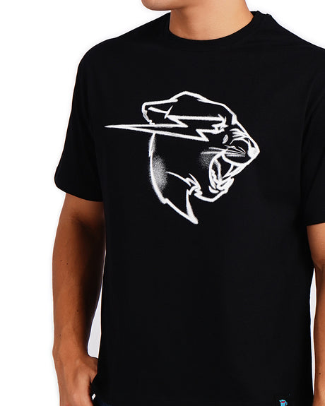 Official MrBeast Sketch Panther T-shirt in black, close-up of the sketch Beast Panther chest graphic