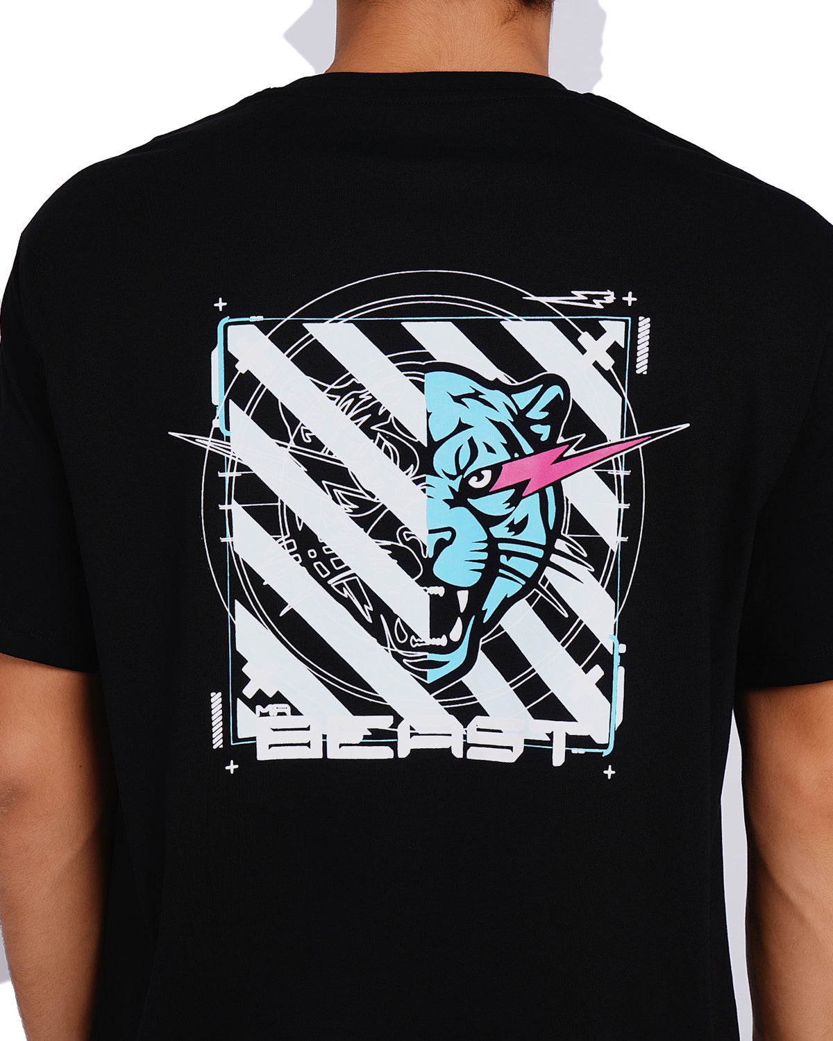 Official MrBeast Target T-shirt in black, close-up of the target-frame Beast Panther graphic