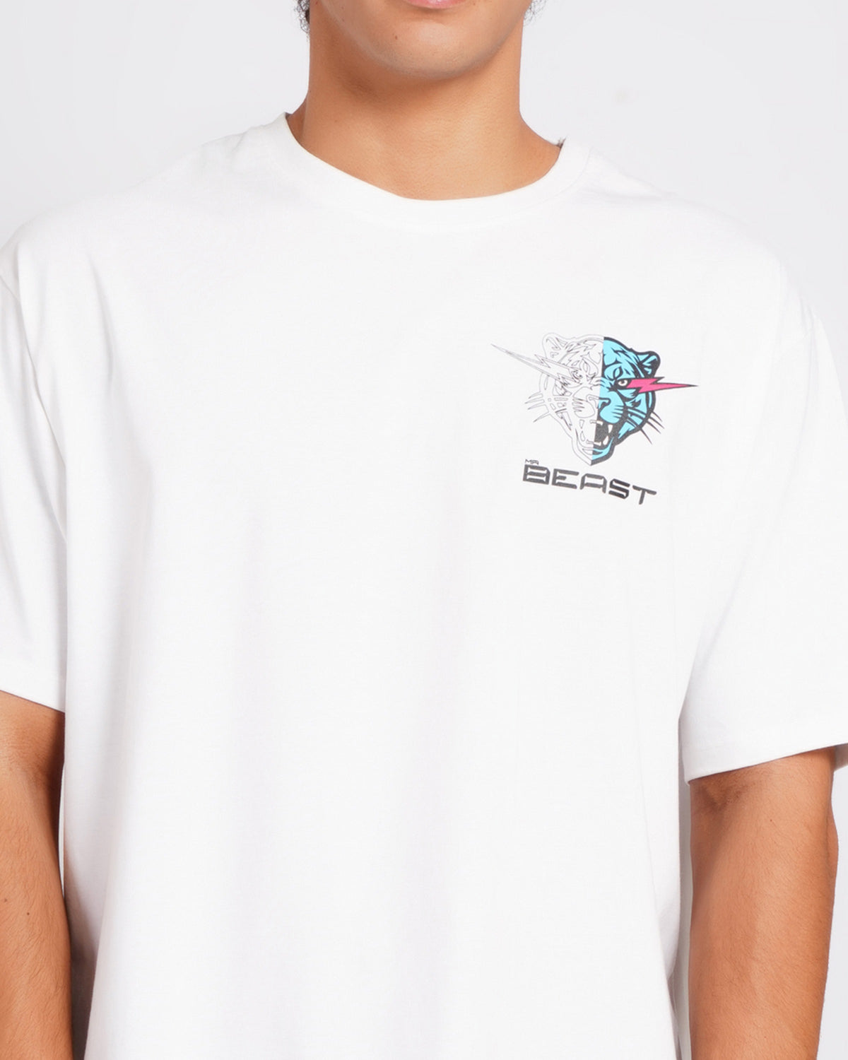 Official MrBeast Target T-shirt in white, close-up of the target-frame Beast Panther graphic 2