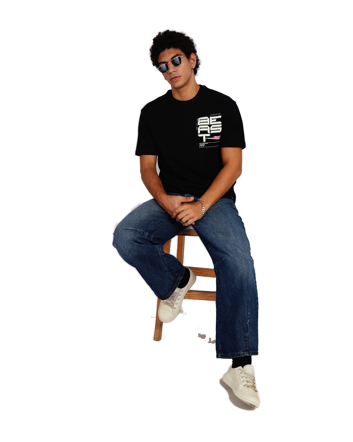 Official MrBeast Tech T-shirt in black, full-length view 2