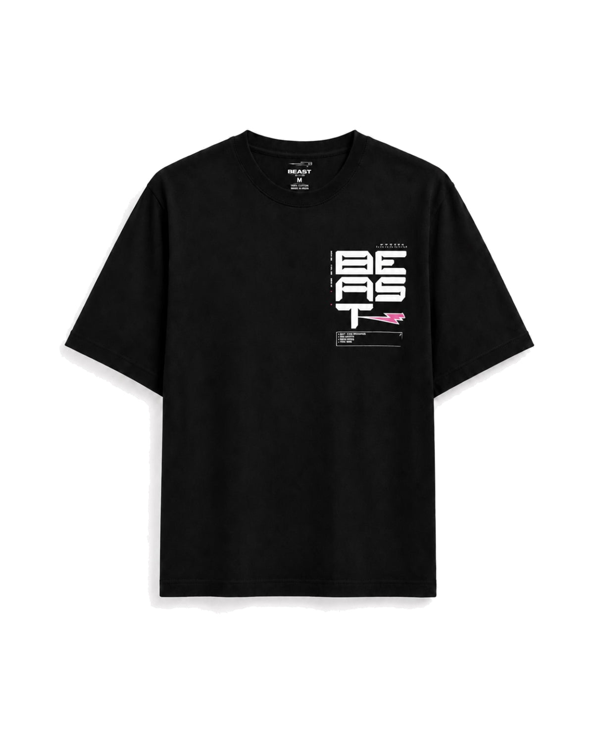 Official MrBeast Tech T-shirt in black, flat lay, front