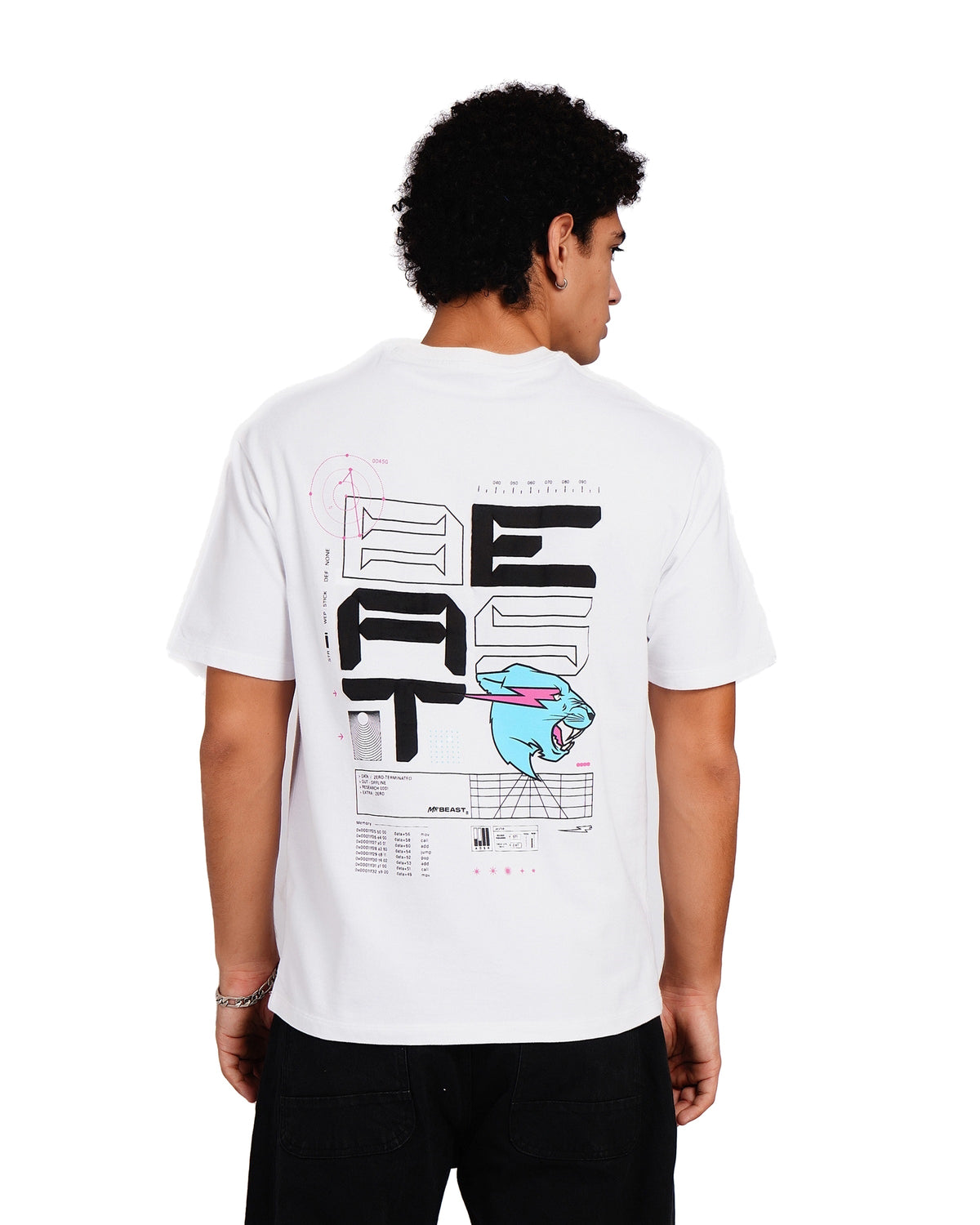 Official MrBeast Tech T-shirt in white, back view