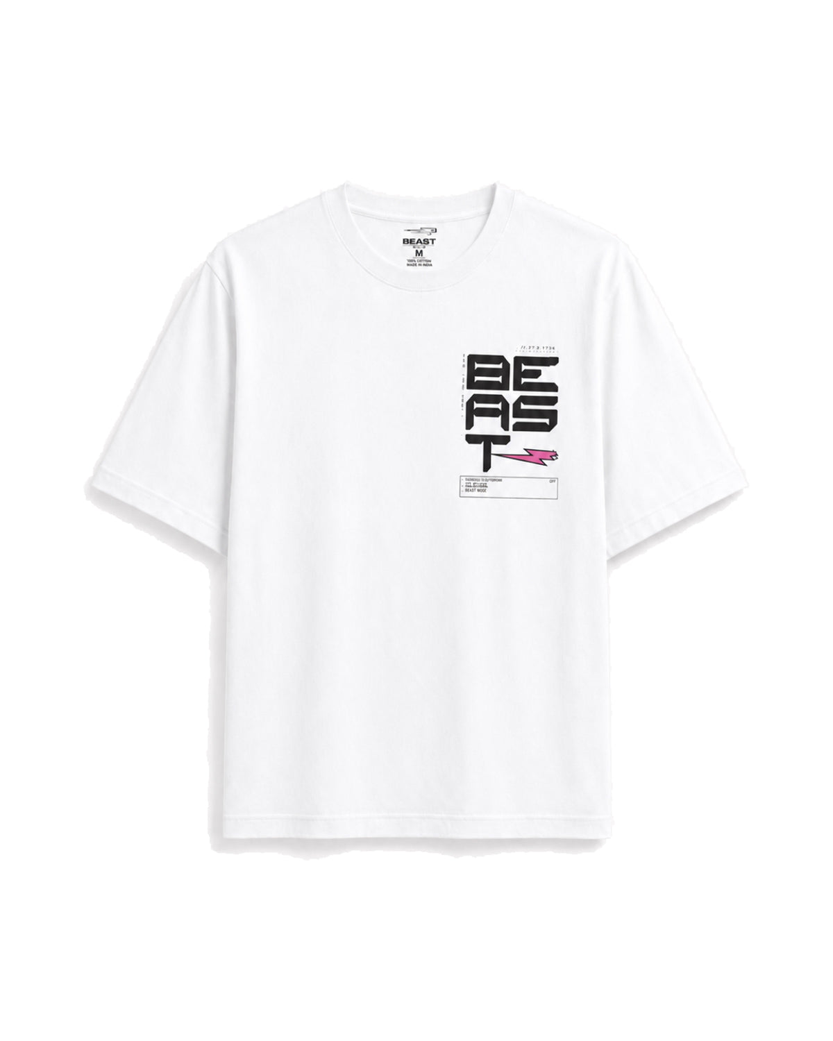 Official MrBeast Tech T-shirt in white, flat lay, front