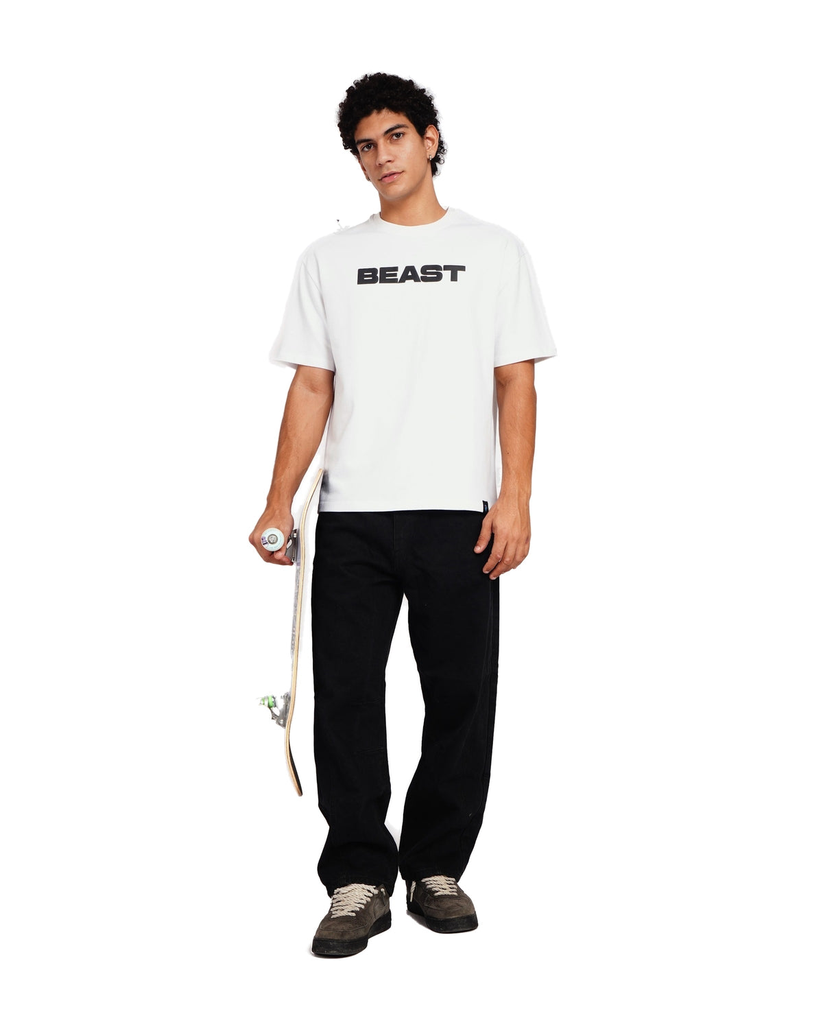 Official MrBeast Tonal T-shirt in white, full-length view