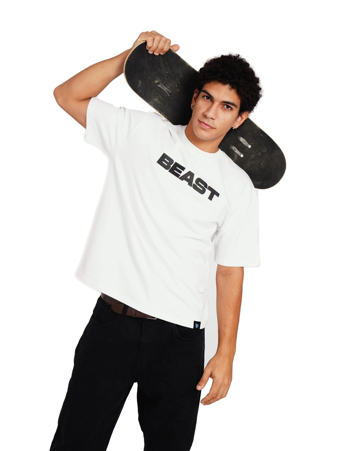 Official MrBeast Tonal T-shirt in white, styled pose