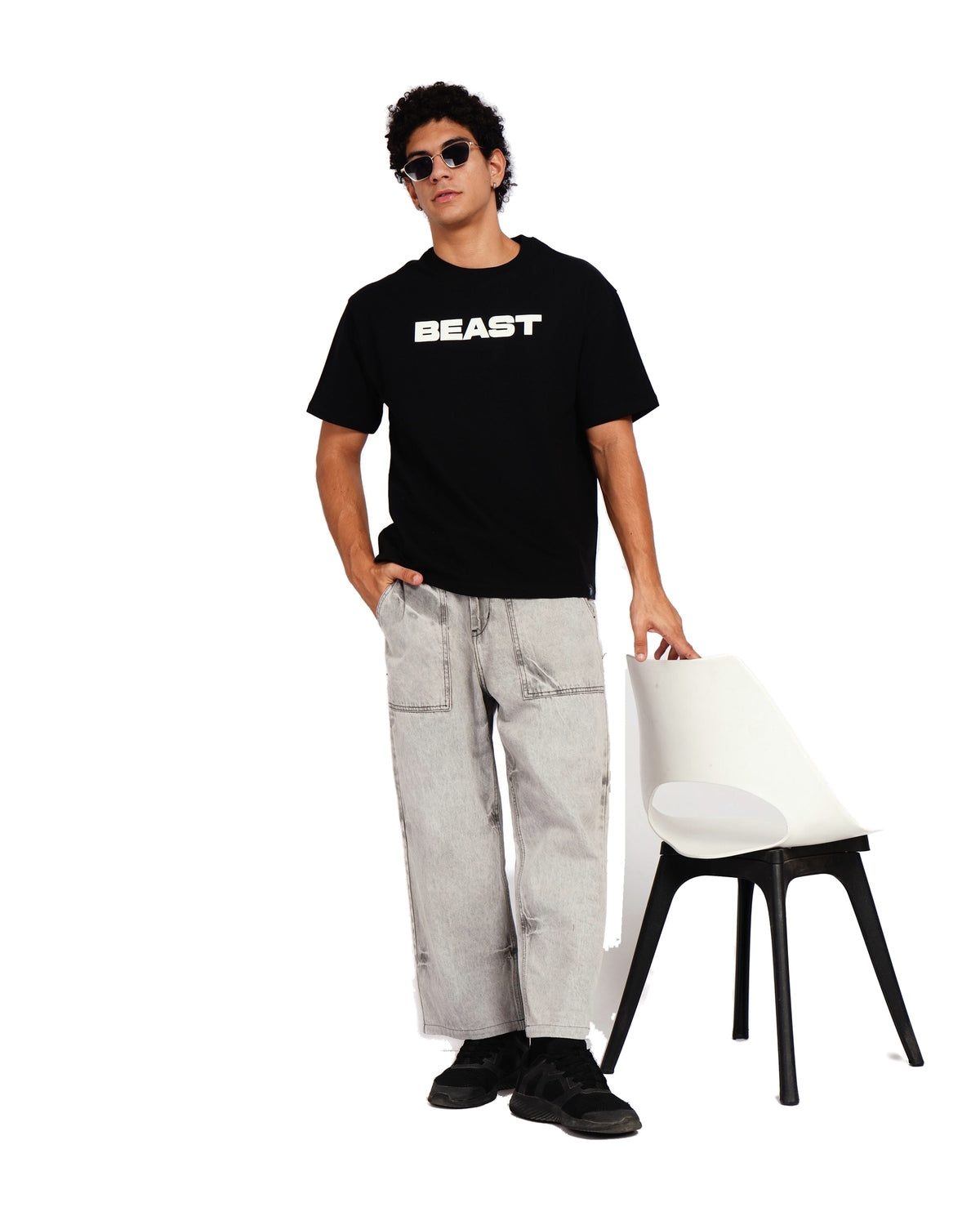 Official MrBeast Tonal T-shirt in black, full-length view