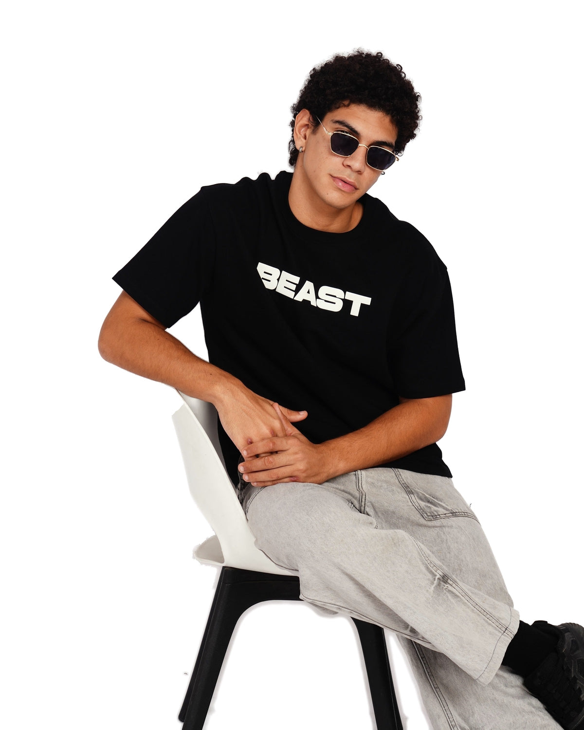 Official MrBeast Tonal T-shirt in black, styled pose 2