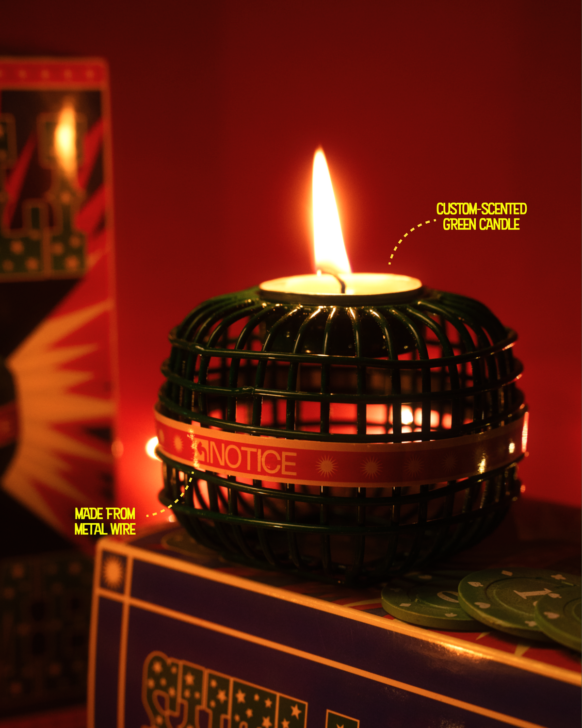 Scented tea light lit inside the Sutli Candle Holder by Notice