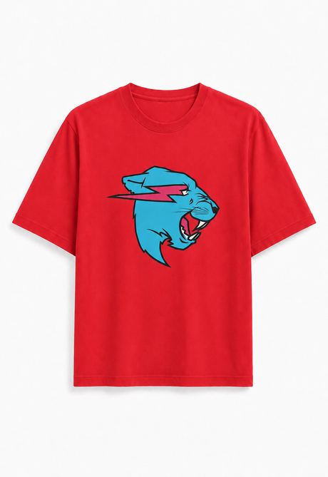 Official MrBeast Kids Neon Panther T-shirt in red