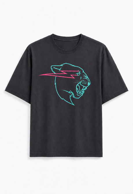 Official MrBeast Kids Glow Panther T-shirt in grey