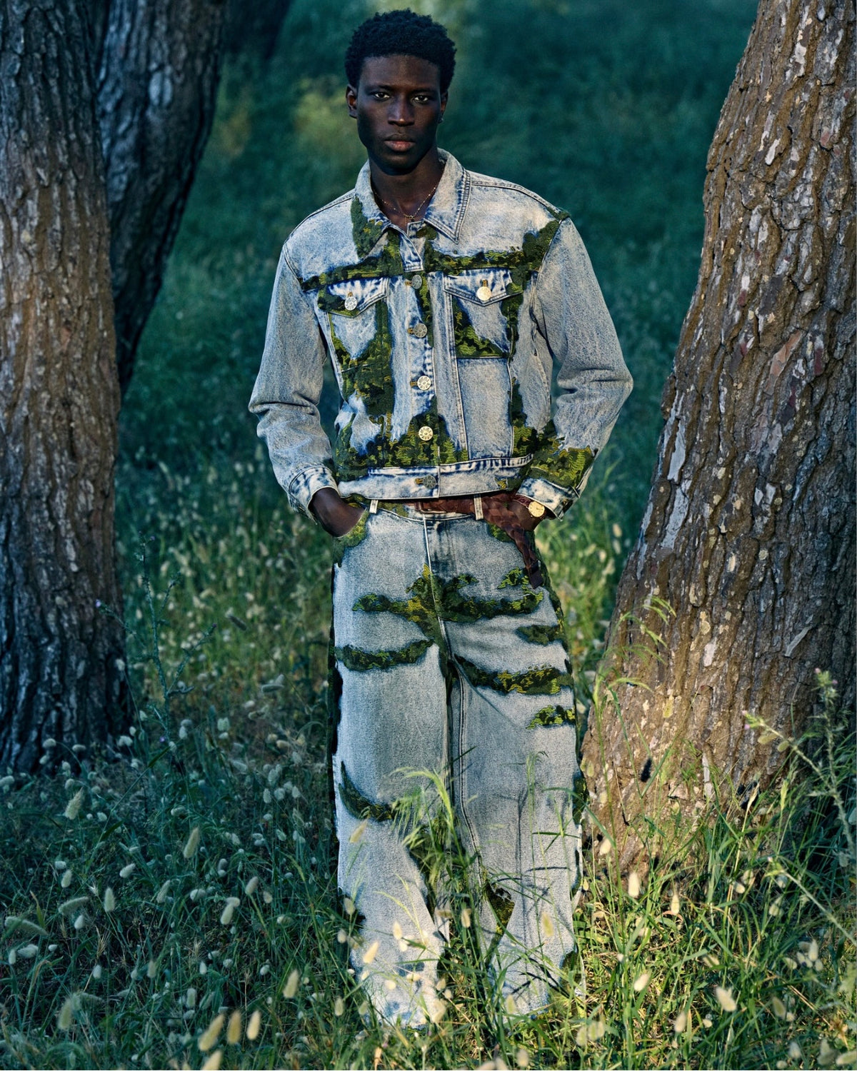 Embroidered Moss Jeans