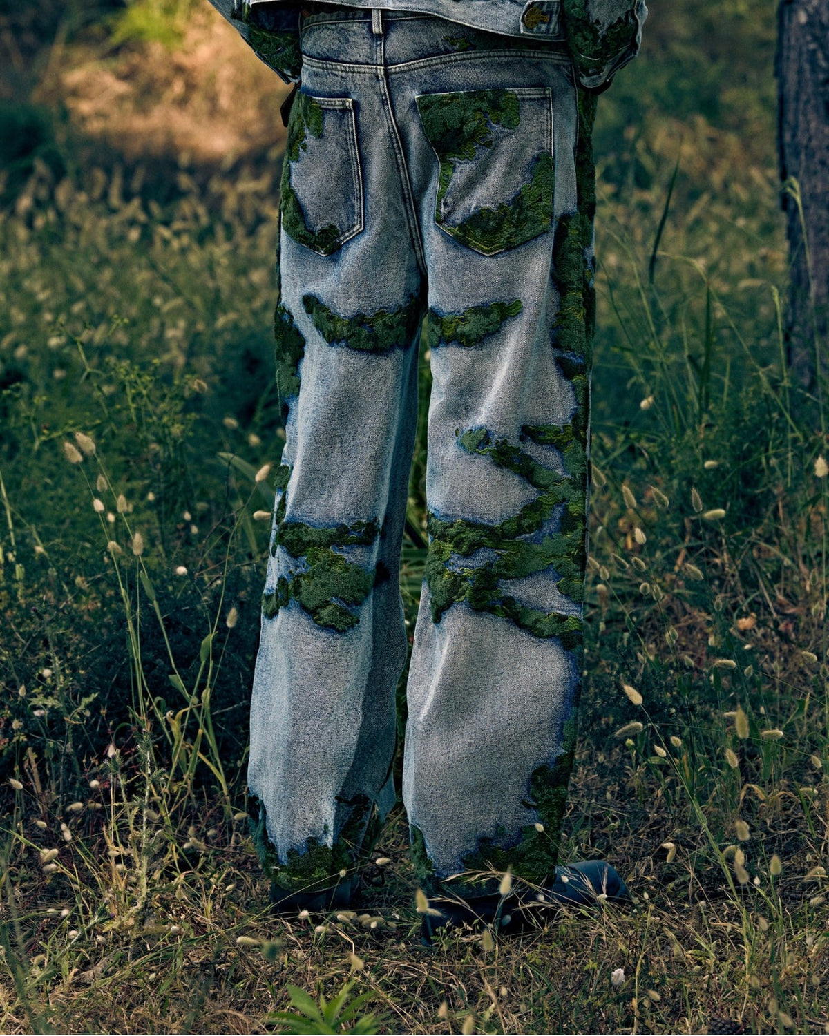Embroidered Moss Jeans