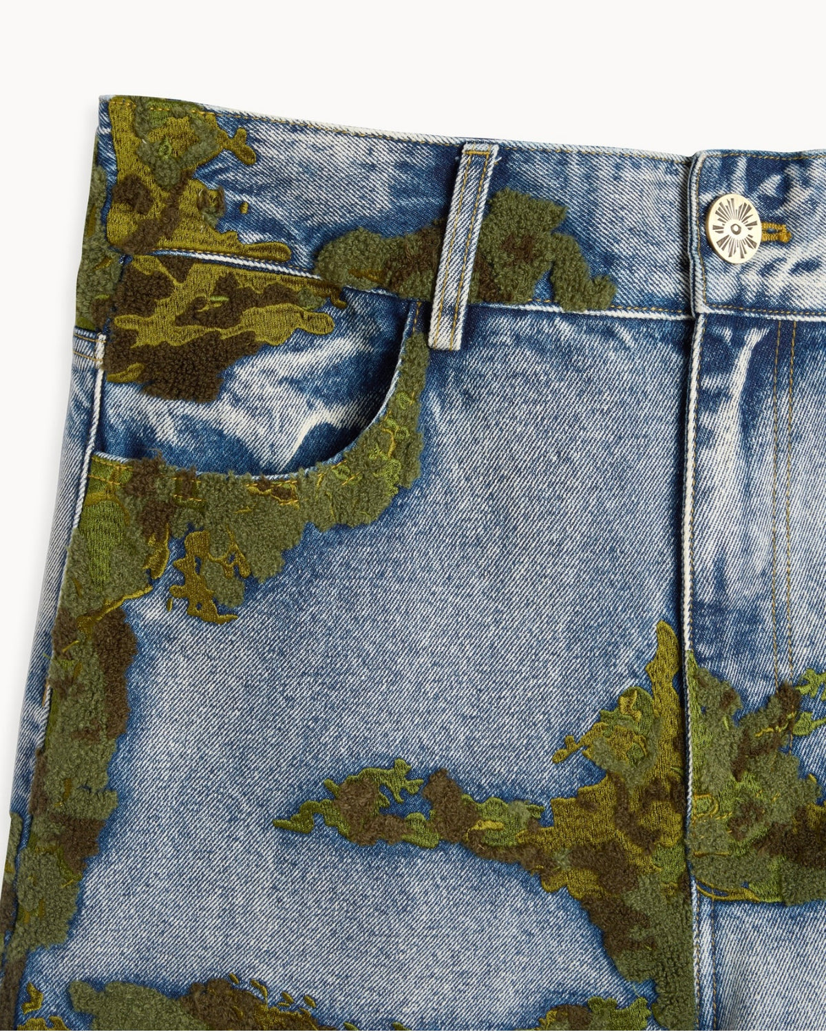 Embroidered Moss Jeans
