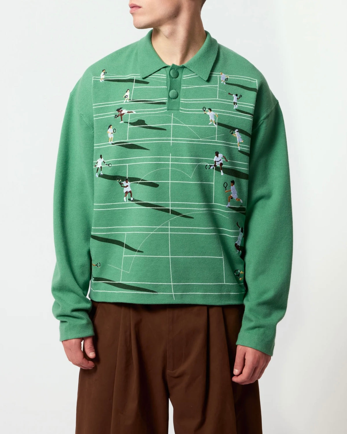 Fine Knit Tennis Sweater - Grass